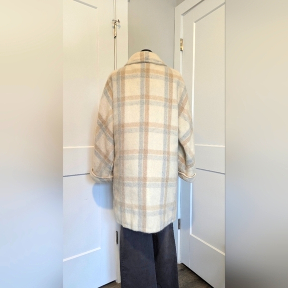 Fordan Vintage Wool Coat Mohair German Designer Beige Ivory Neutral Plaid Unique - Picture 6 of 13
